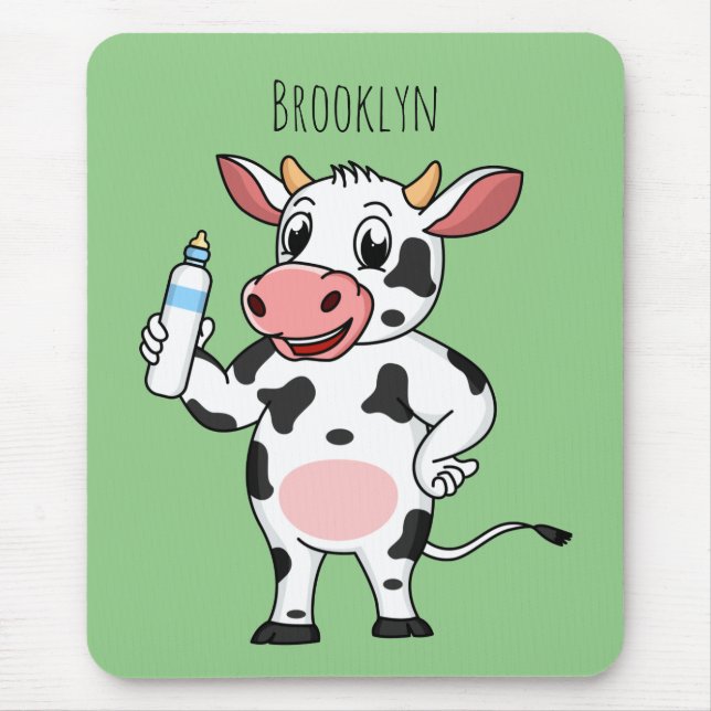 Happy cow with baby bottle cartoon  mouse mat (Front)
