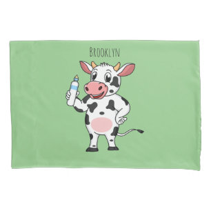 Happy cow with baby bottle cartoon pillowcase