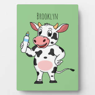 Happy cow with baby bottle cartoon plaque