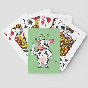 Happy cow with baby bottle cartoon playing cards