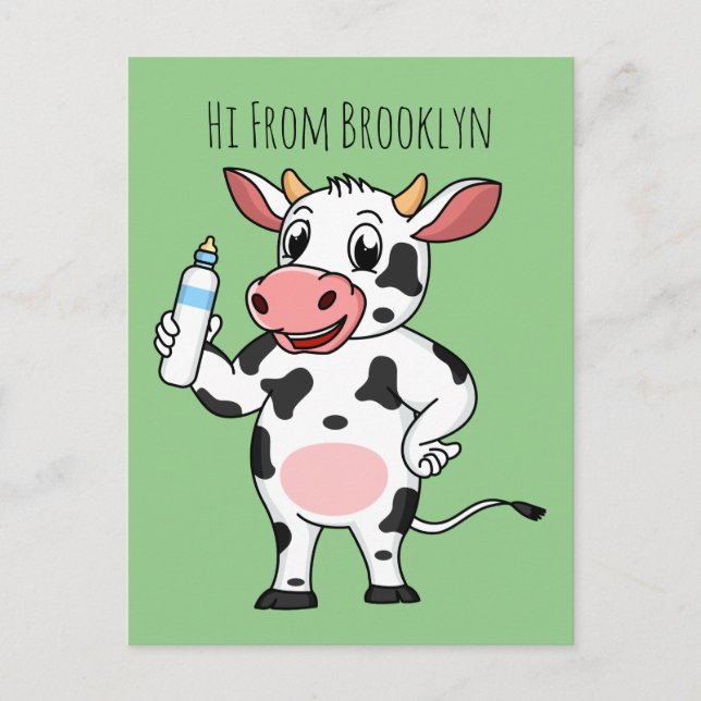 Happy cow with baby bottle cartoon postcard (Front)