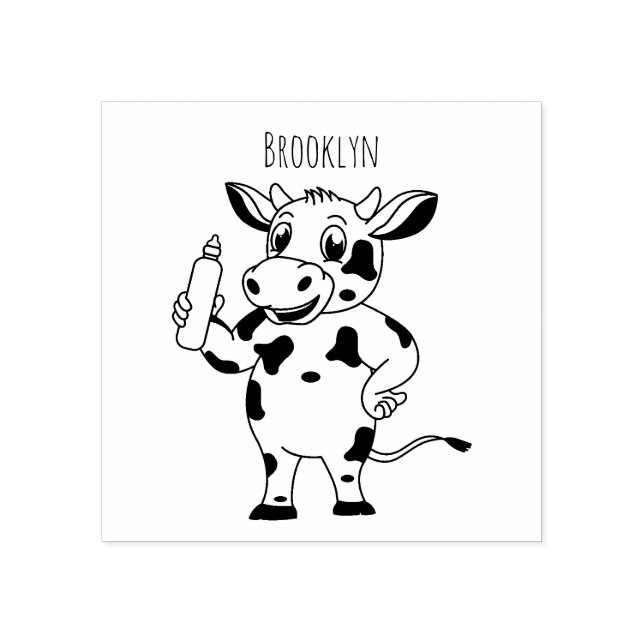 Happy cow with baby bottle cartoon rubber stamp (Imprint)