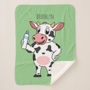 Happy cow with baby bottle cartoon   sherpa blanket