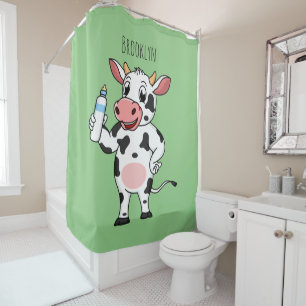 Happy cow with baby bottle cartoon  shower curtain