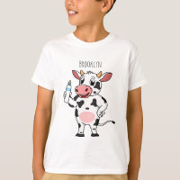 Happy cow with baby bottle cartoon