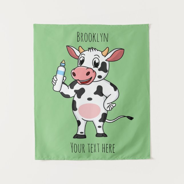 Happy cow with baby bottle cartoon  tapestry (Front)
