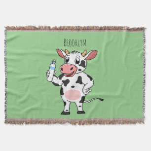 Happy cow with baby bottle cartoon throw blanket