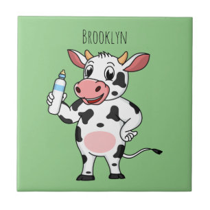 Happy cow with baby bottle cartoon tile