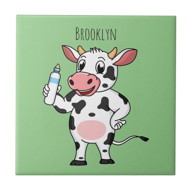 Happy cow with baby bottle cartoon tile (Front)