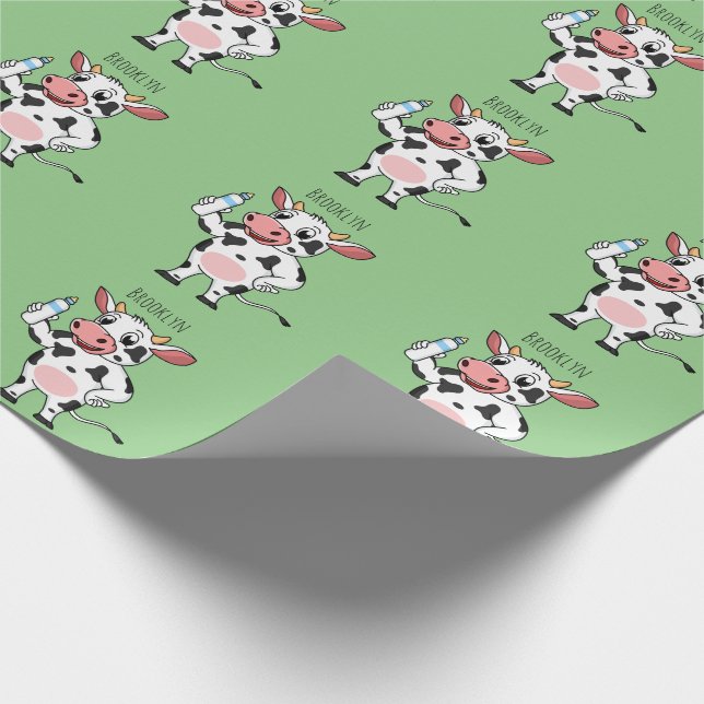 Happy cow with baby bottle cartoon  wrapping paper (Corner)