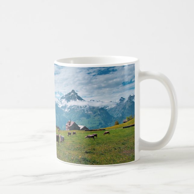 Happy Cows on the Farm in Switzerland Coffee Mug (Right)