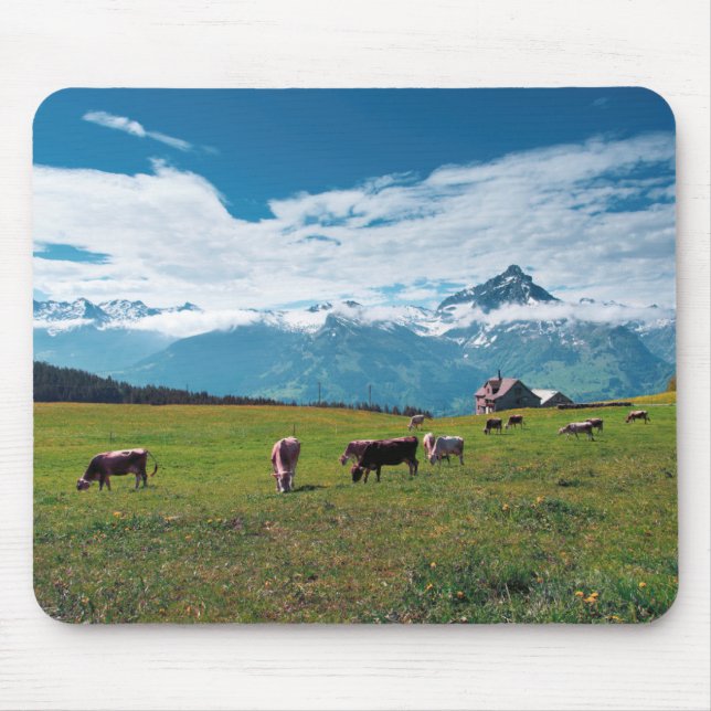 Happy Cows on the Farm in Switzerland Mouse Mat (Front)