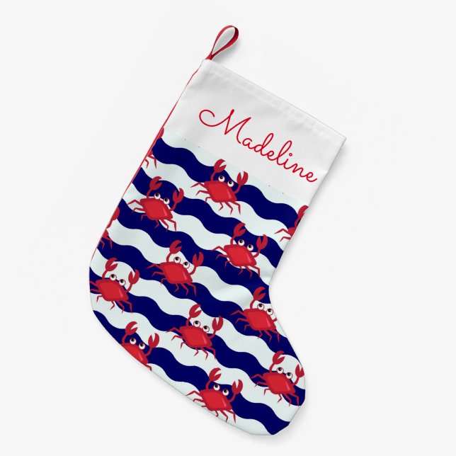 Happy Crabs Pattern | Add Your Name Small Christmas Stocking (Front (Hanging))