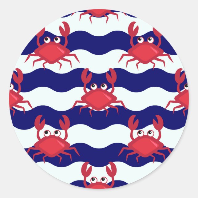 Happy Crabs Pattern Classic Round Sticker (Front)