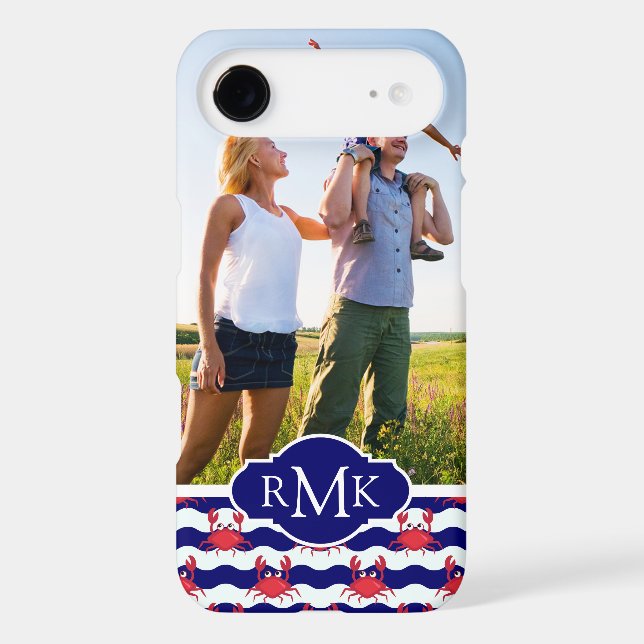 Happy Crabs Pattern| Your Photo & Monogram Case-Mate iPhone Case (Back)