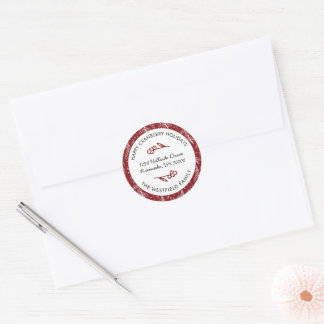 Happy Cranberry Holidays Burgundy Return Address Classic Round Sticker
