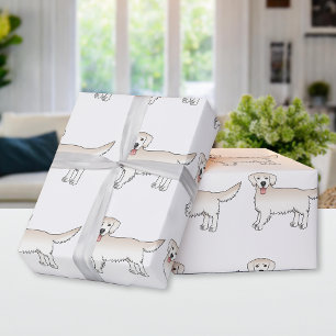 Happy Cream Golden Retriever Cartoon Dog Pattern Wrapping Paper