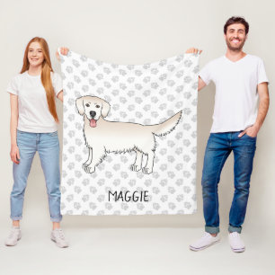 Happy Cream Golden Retriever With Paws And Name Fleece Blanket
