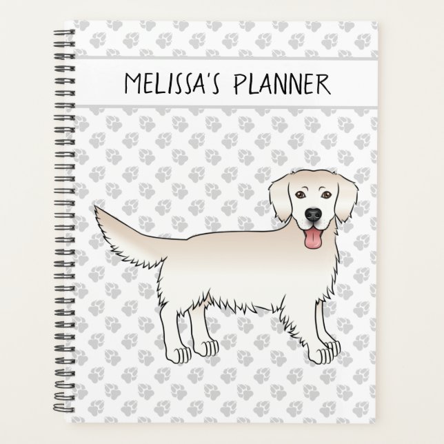 Happy Cream Golden Retriever With Paws And Text Planner (Front)