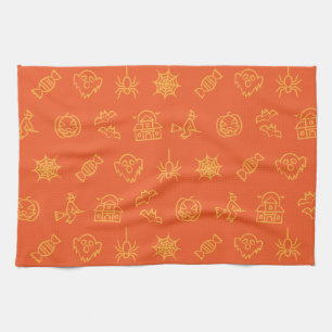 Happy creepy Halloween pattern - Orange Tea Towel