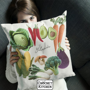 Happy Crochet Vegetable Mushroom Collage Monogram Cushion