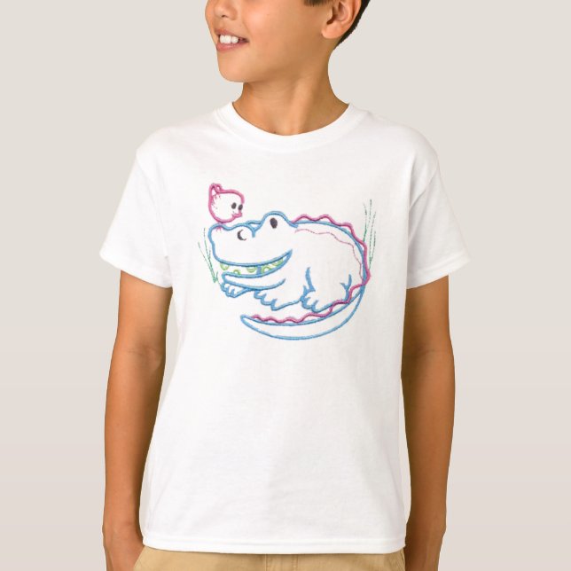 Happy Crocodile And Bird T-Shirt (Front)