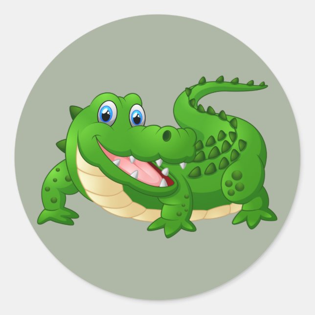 Happy Crocodile cartoon Classic Round Sticker (Front)