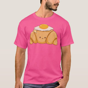 Happy Croissant With Egg Cute Breakfast Food Art T-Shirt