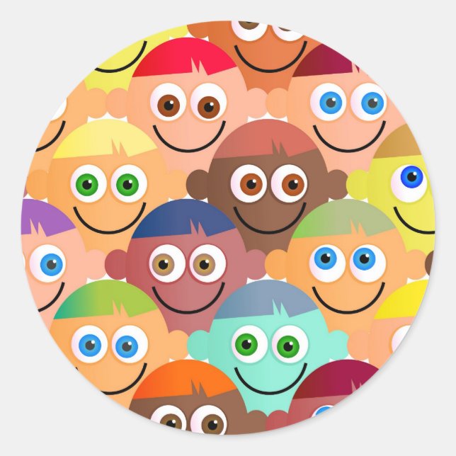 Happy Crowd Classic Round Sticker (Front)