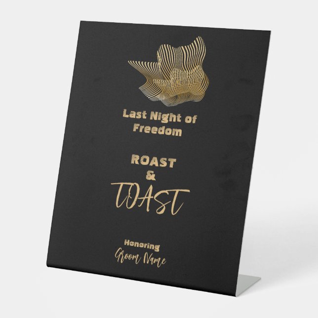 Happy Crown Black and Gold Bachelor Party Pedestal Sign (Front)