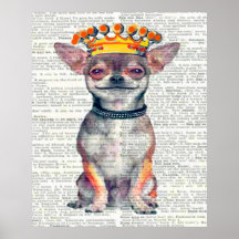 HAPPY CROWNED CHIHUAHUA- VINTAGE ART PRINT
