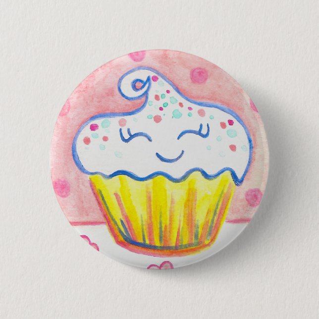 Happy Cupcake Valentine Button Pin (Front)