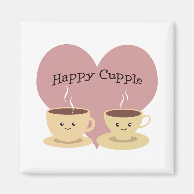 Happy Cupple! Cute Coffee Magnet (Front)