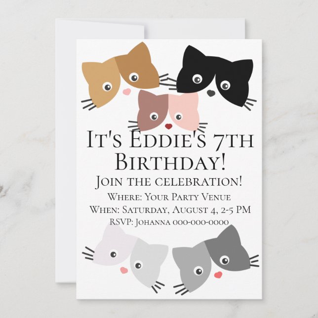 Happy Curious Kittens Birthday Invitation (Front)