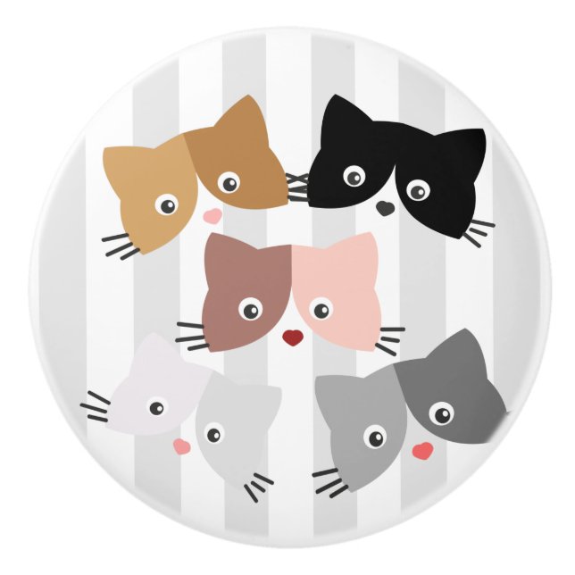 Happy Curious Kittens  Ceramic Knob (Front)