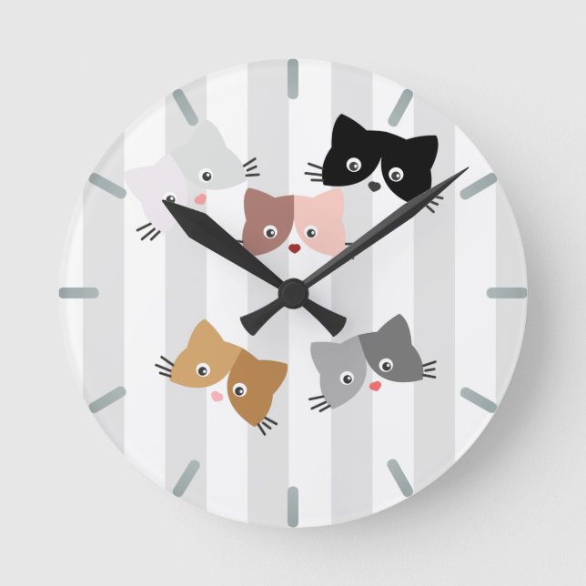 Happy Curious Kittens Round Clock (Front)
