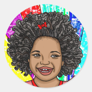 Happy Curls   Adorable Smiling Girl Classic Round Sticker
