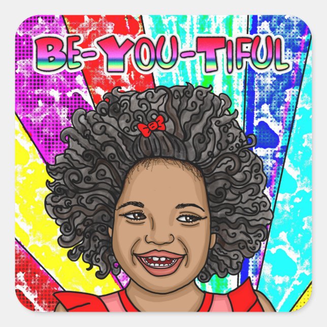 Happy Curls | Adorable Smiling Girl   Square Sticker (Front)