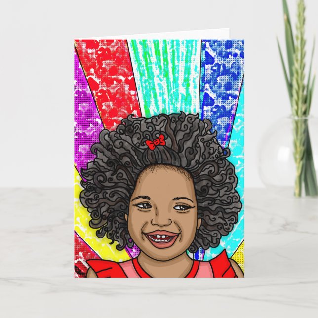 Happy Curls | Digital Art | Laughing Girl Card (Front)
