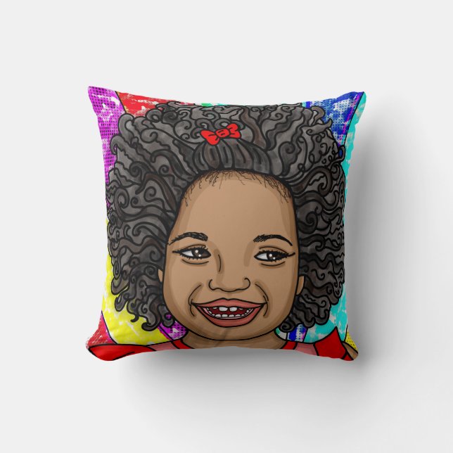 Happy Curls Pop Art Laughing Girl   Cushion (Front)