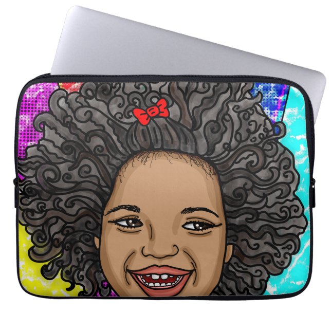 Happy Curls Pop Art Laughing Girl   Laptop Sleeve (Front)