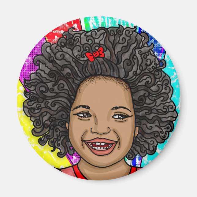 Happy Curls Pop Art Laughing Girl  Magnet (Front)
