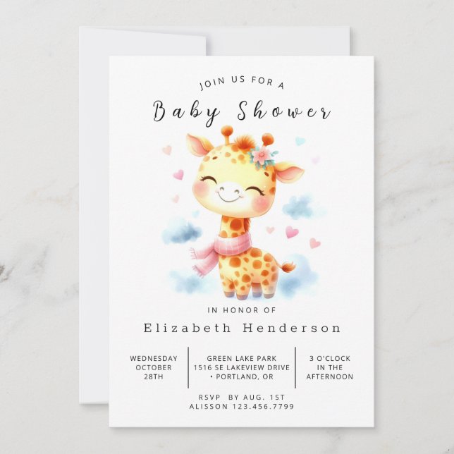 Happy Custom Giraffe Baby Shower Invitation (Front)