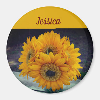 Happy Custom Name Sunflowers Magnet