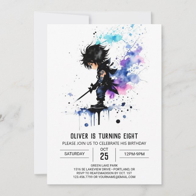 Happy Custom Ninja Boy Digital Birthday Invitation (Front)