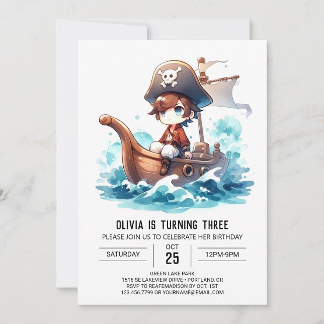 Happy Custom Pirate Birthday Invitation (Front)