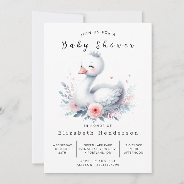Happy Custom Swan Baby Shower Invitation (Front)