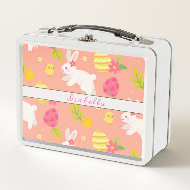 Happy Customise Easter Chicken And Rabbit Metal Lunch Box (Front)