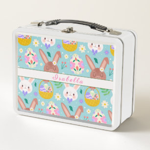 Happy Customise Easter Cute Rabbits Metal Lunch Box