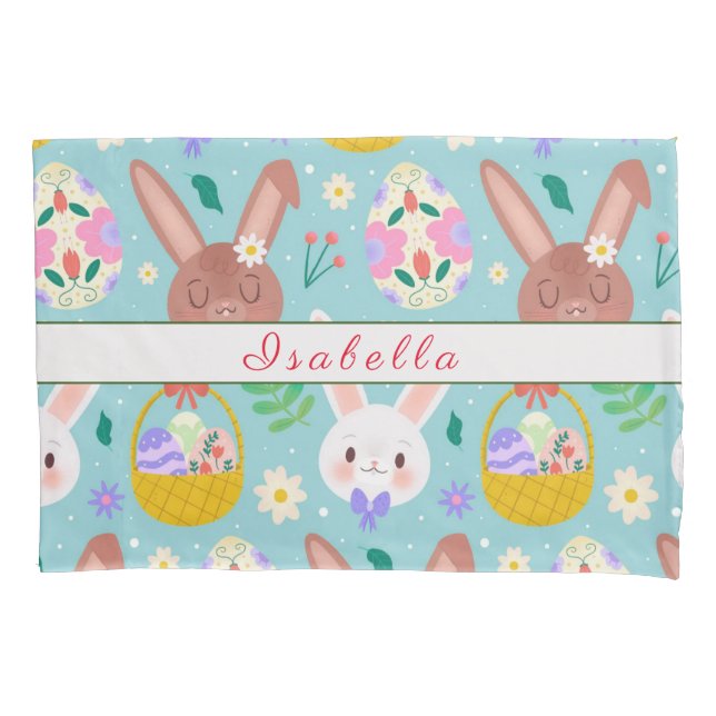 Happy Customise Easter Cute Rabbits Pillowcase (Front)